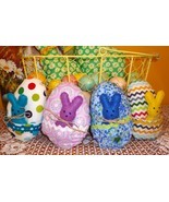 Easter Basket Stuffer Decor Peep Inspired Rabbits in Fabric Eggs Sold Separately - $15.00
