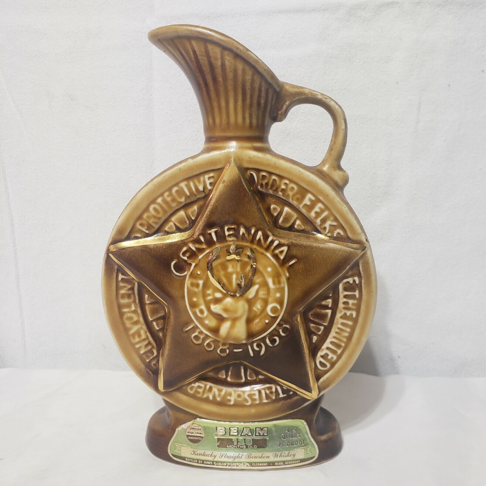 1968 JIM BEAM DECANTER "BPOE ORDER OF ELKS CENTENNIAL 1868 1968 EMPTY