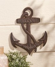 Anchor Wall Plaque with Welcome Sentiment 13.8" Cast Iron Seaside Ocean Boat