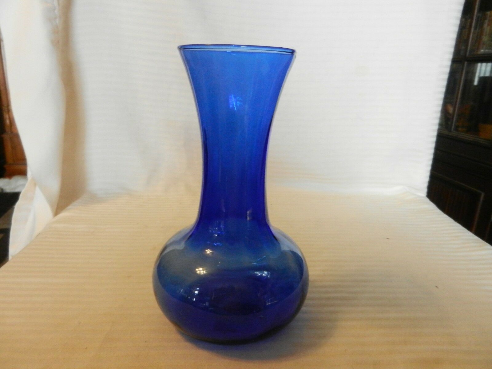 Cobalt Blue Glass Vase Tulip Shape, Hand Blown 7.75" Tall Vases