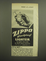 1947 Zippo Cigarette Lighter Ad - Zippo windproof lighter - $14.99