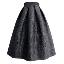 Women Black A-line Midi Skirt Outfit Plus Size High Waist Party Skirt  image 4