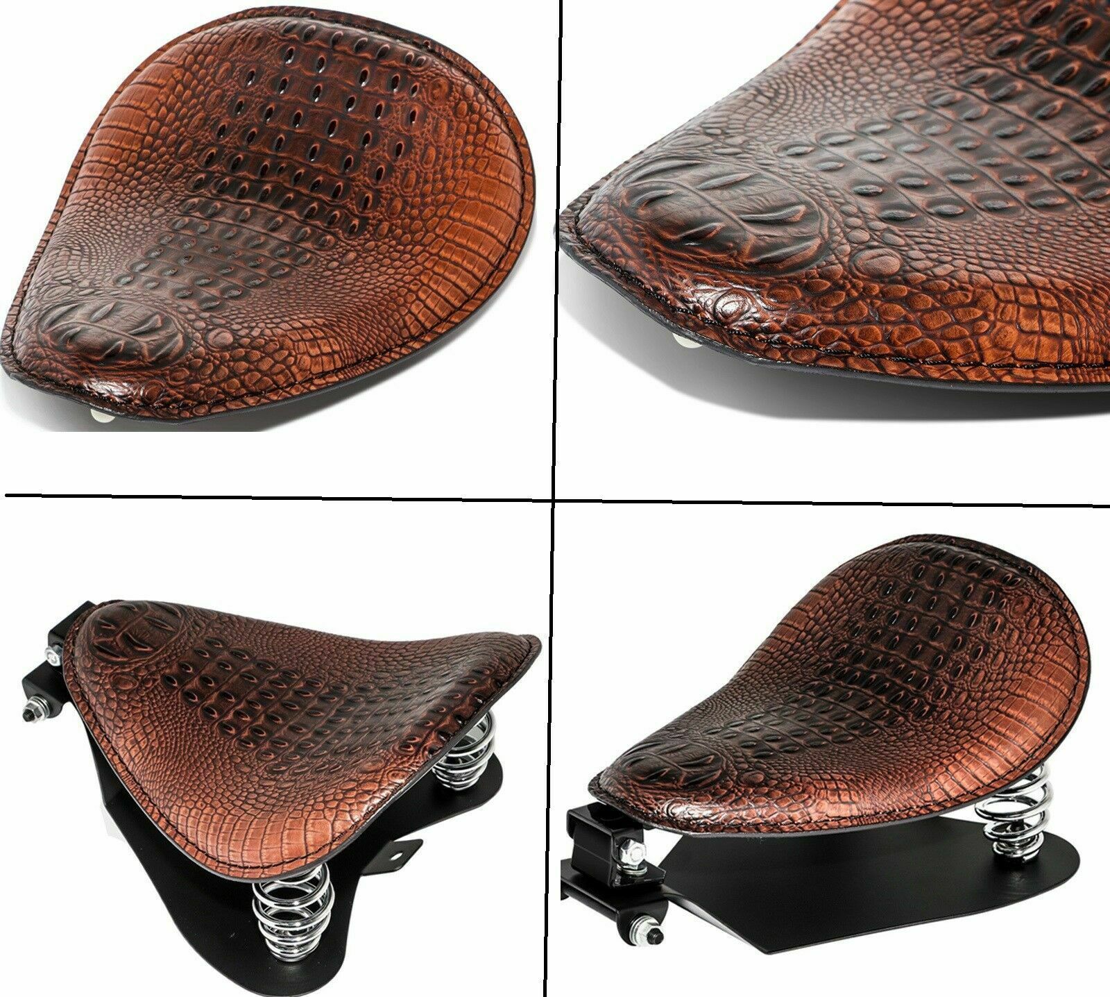 Brown Alligator Motorcycle Leather Solo Driver Seat for Harley Chopper