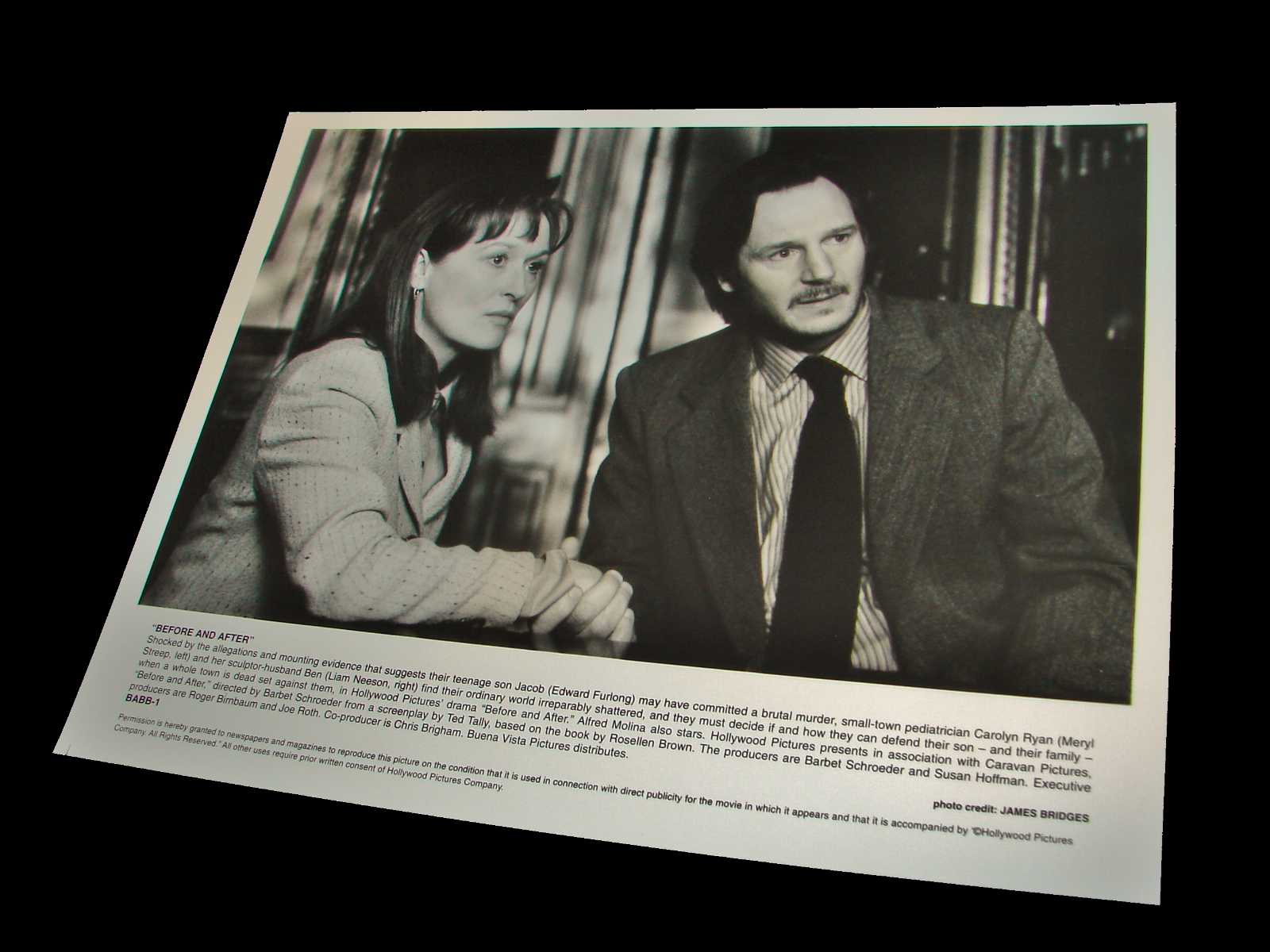 1996 BEFORE AND AFTER 8x10 Movie Press Photo Meryl Streep Liam Neeson