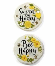 Stepping Stone or Wall Plaques Bee Themed Set of 2 - 9.25" D Round Garden Fence