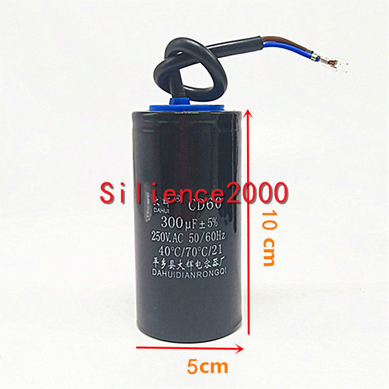 CD60 Motor Starting Capacitor 250V AC 50uF 50uF//MFD with 2 Black Wire Lead
