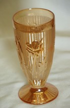 Jeannette Marigold Carnival Glass Footed Tumbler Iris &amp; Herringbone Irid... - $21.77