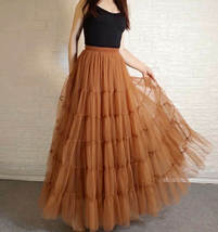 Women A Line Layered Tulle Skirt Outfit Plus Size Full Tiered Ruffle Tulle Skirt image 4