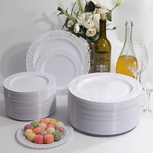 102 Pack 9 Inch White Plastic Lunch Plates, Premium Quality Round