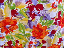 Colorful Flowers Vintage Cotton Fabric - $15.00