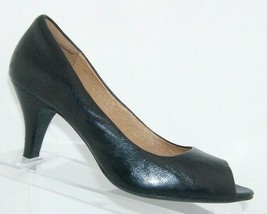 Clarks Artisan 'Cynthia Avant' black leather peep toe slip on stacked heels 9M - $37.04