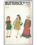 Butterick 4022 Pattern Girl&#39;s Dress &amp; Pinafore Apron Choose Size 3 or 4 ... - $7.91