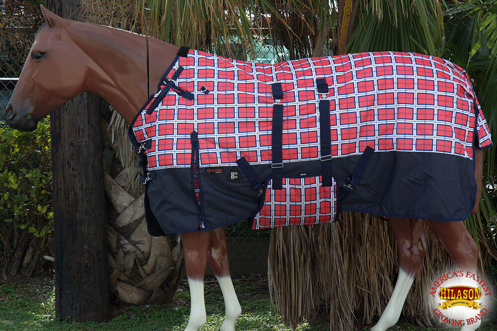 84" Hilason 1200D Winter Waterproof Horse Blanket Belly Wrap Red Plaid UL84 Horse Blankets