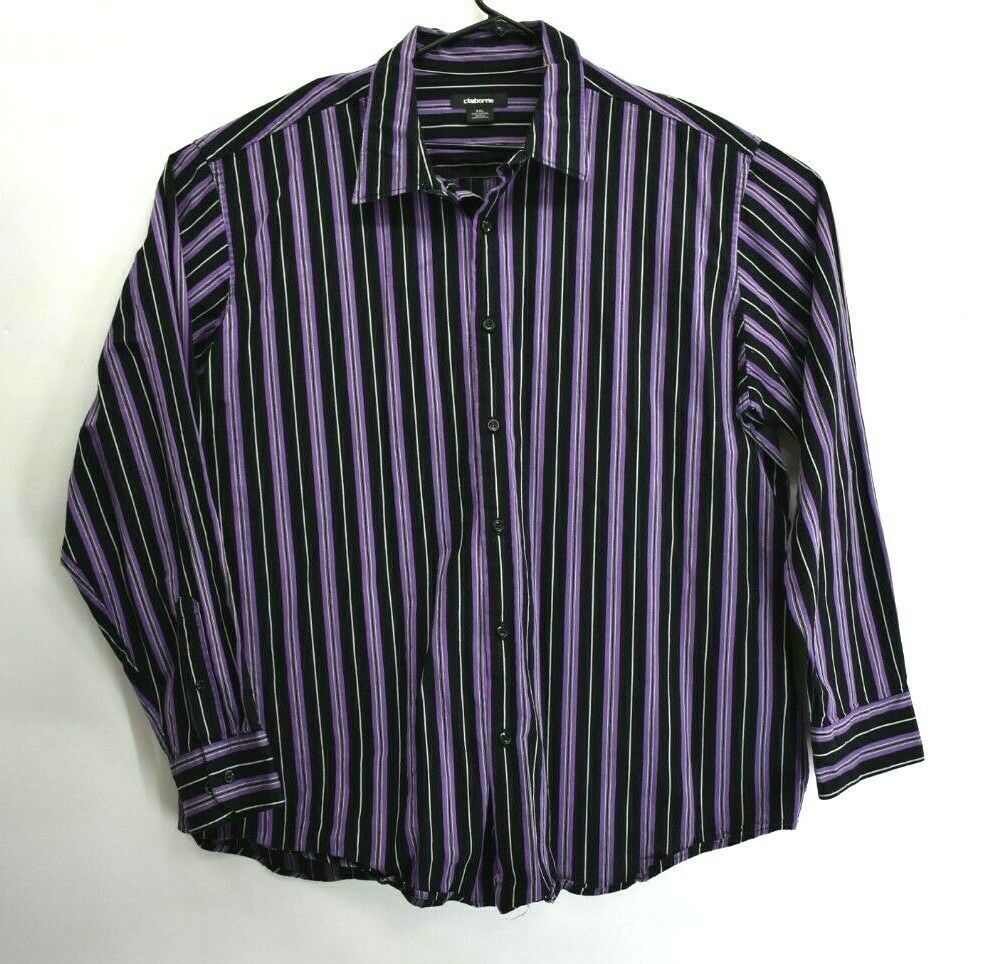 Claiborne Men's XXL Long Sleeve Button Up Striped Dress Shirt Purple ...