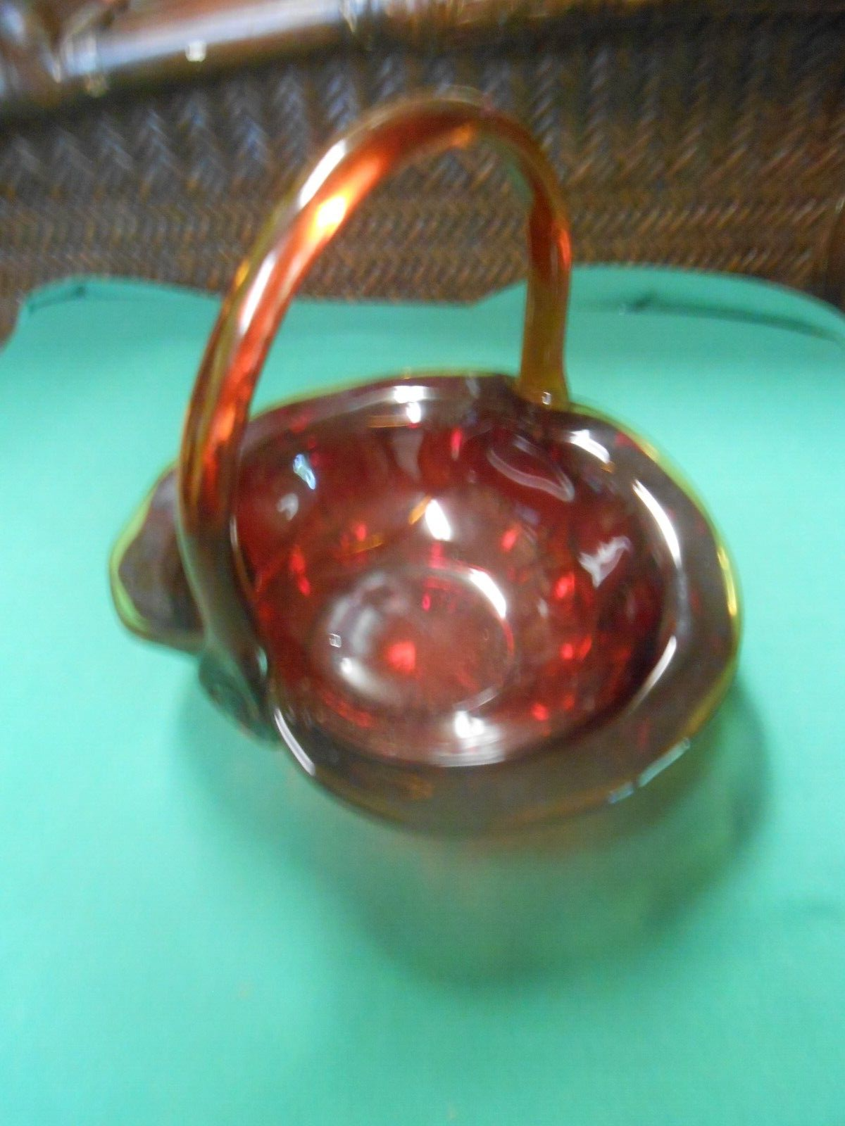 Primary image for Beautiful  TIARA Art Glass Red-Orange Amberina BASKET ....8"