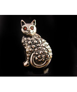 silver marcasite cat Tie tack / Halloween cat / Vintage silver Tie tack ... - $65.00