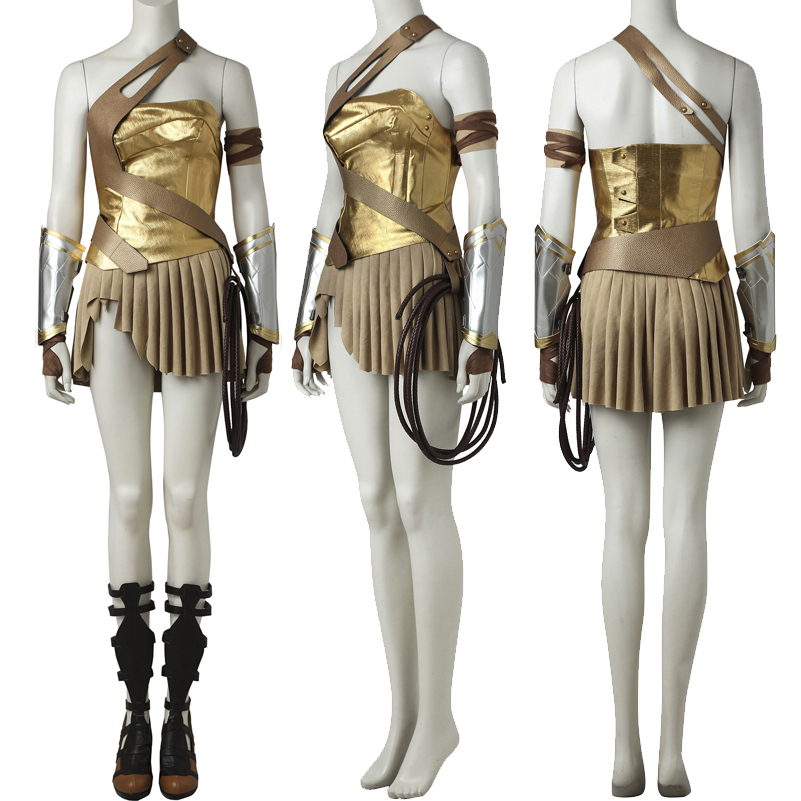 2017 Wonder Woman Gold Armor Battle Gear Cosplay Costume + Sandal Boot ...