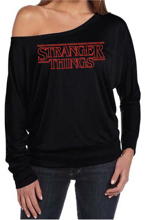 Stranger Things logo Women's Off The Shoulder Long Sleeve Slouch T ...