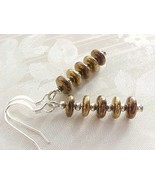 Chocolate Brown Earrings Czech Glass Gold Metallic Minimalist Stack Spac... - $12.88