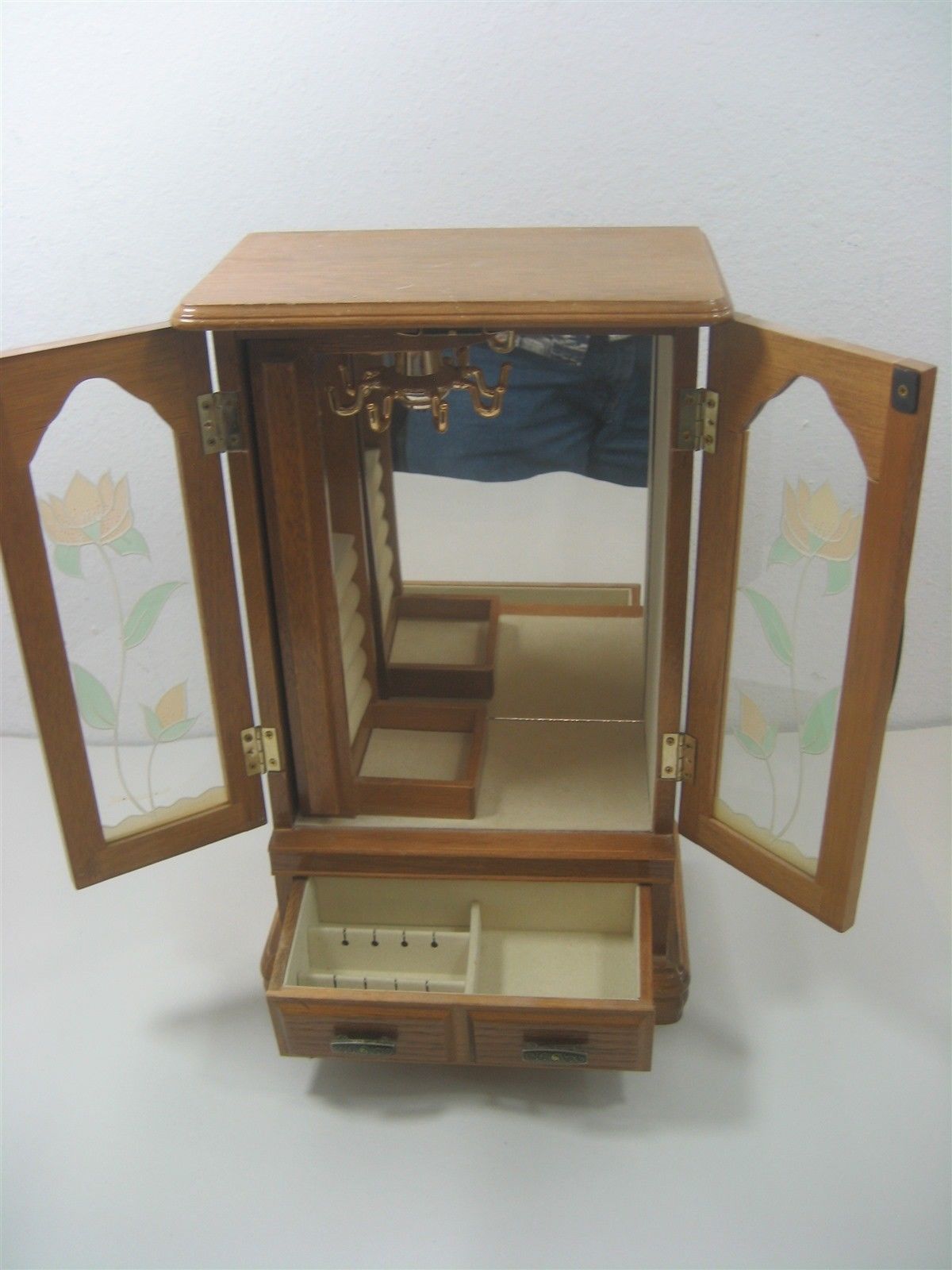 Vintage MELE Jewel Case Wooden Jewelry Chest Box Made Taiwan Floral