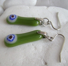 green italian millefiori glass earrings,murano glass,handmade,surgical steel - $16.00