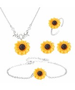 Women Jewelry Set Sunflower Leaf Faux Pearl Charm Necklace Earring Brace... - $19.99