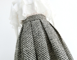 Women Black Plaid Wool Skirt Plaid Pleated Party Skirt Winter Tea Length Skirt image 5