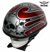 Shiny Red Novelty Helmet with Silver Flames Skulls Motorcycle Biker Smal... - $38.99