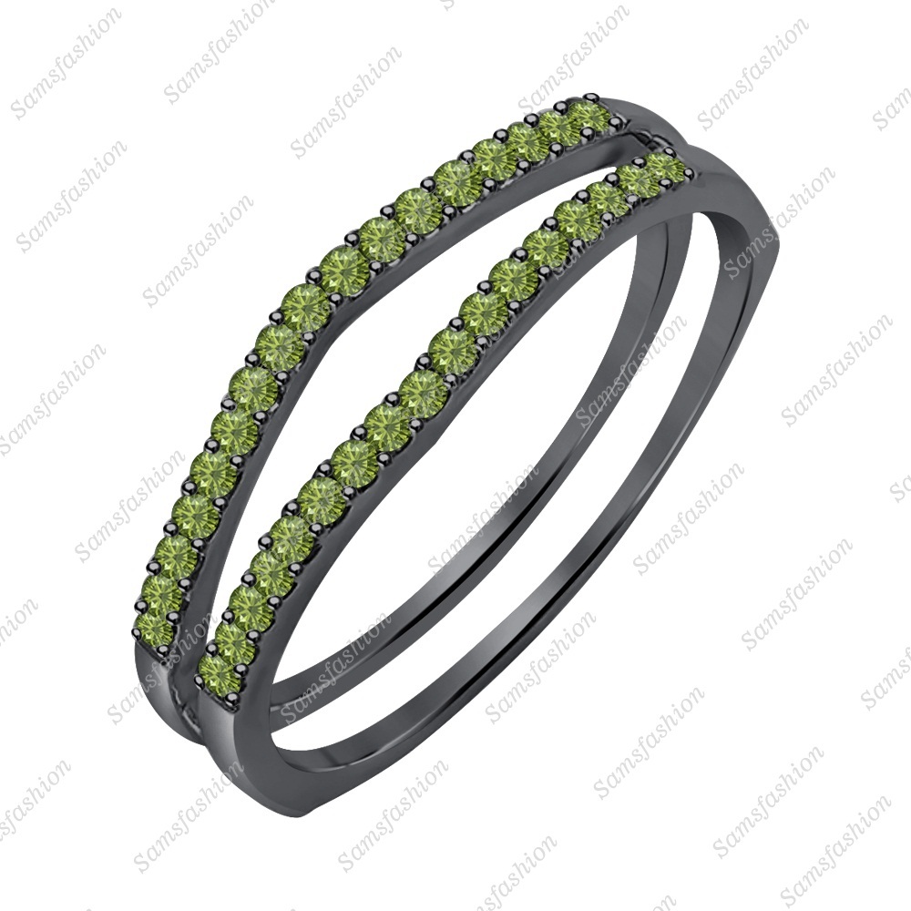 14k Black Gold Over Round Green Tourmaline Guard Wrap Enhancer Wedding Band Ring