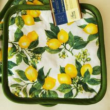 Oven Mitt and Pot Holders, set of 3, Lemon Decor, Green Yellow Kitchen Linens image 5