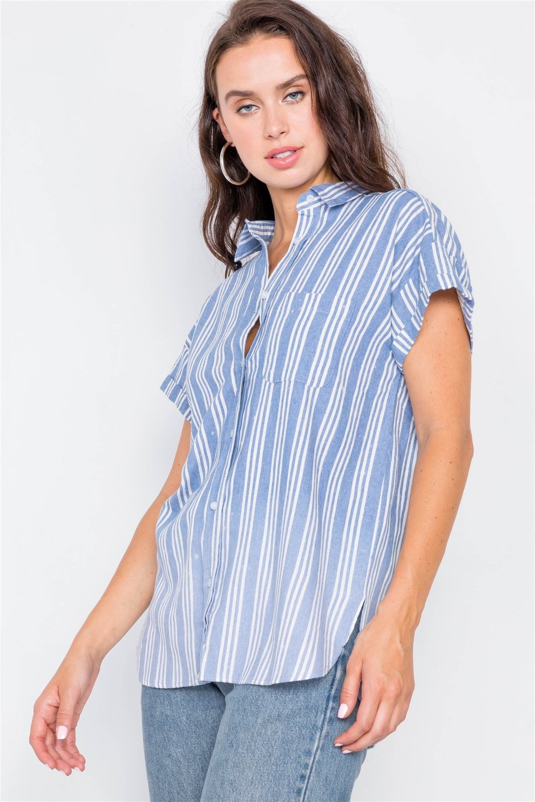 womens pinstripe button down shirt