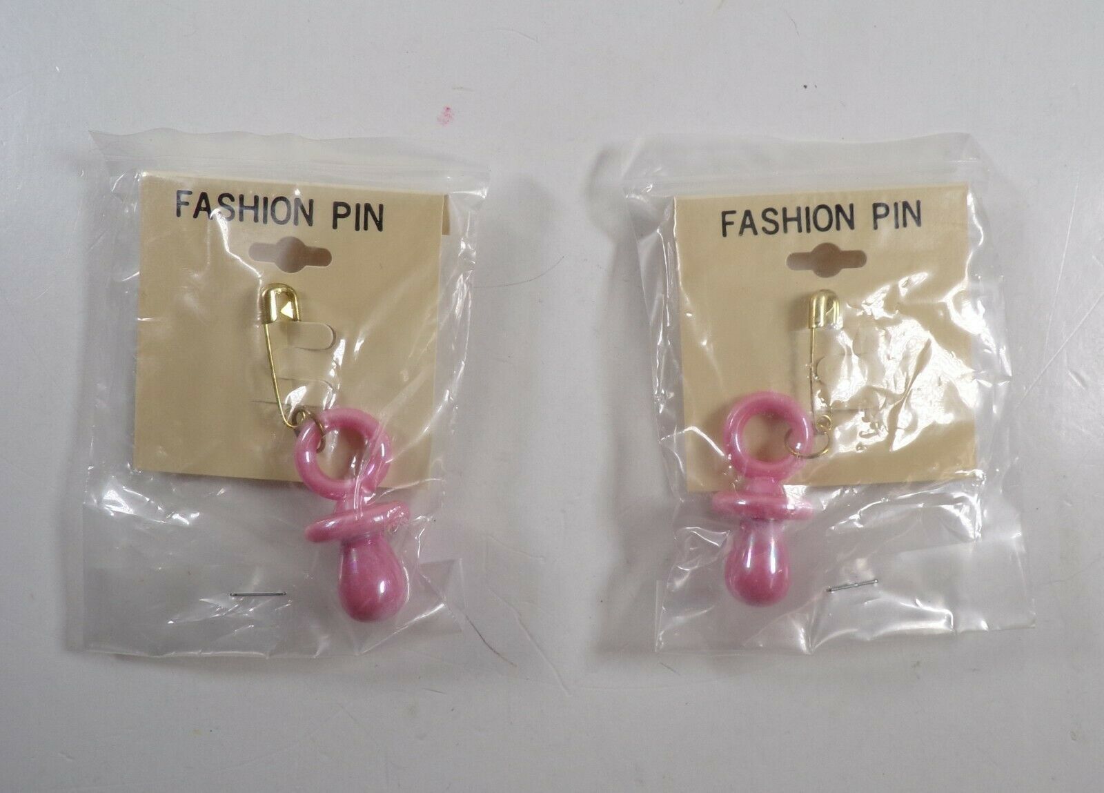 2 Baby Pink Binky Pacifier Metallic Plastic Fashion Brooch Pins Jewelry New Bags - $6.90