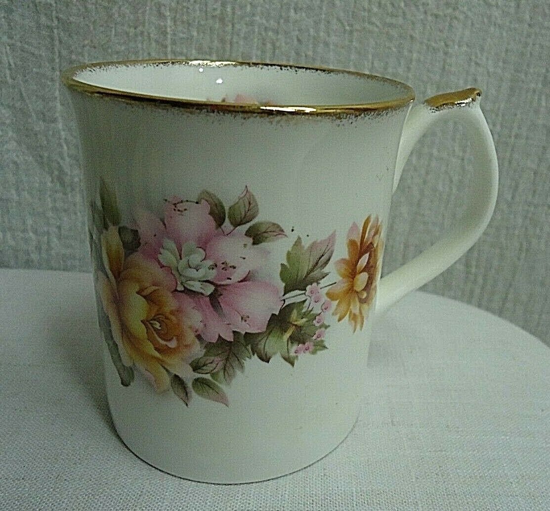 Primary image for g137 Elizabethan Staffordshire England China Cup Mug Yellow Pink Floral Gold
