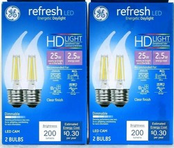 2 Boxes GE HD Light 2.5W Dimmable 200 Lumens Clear Finish LED CAM 2 Count Bulbs