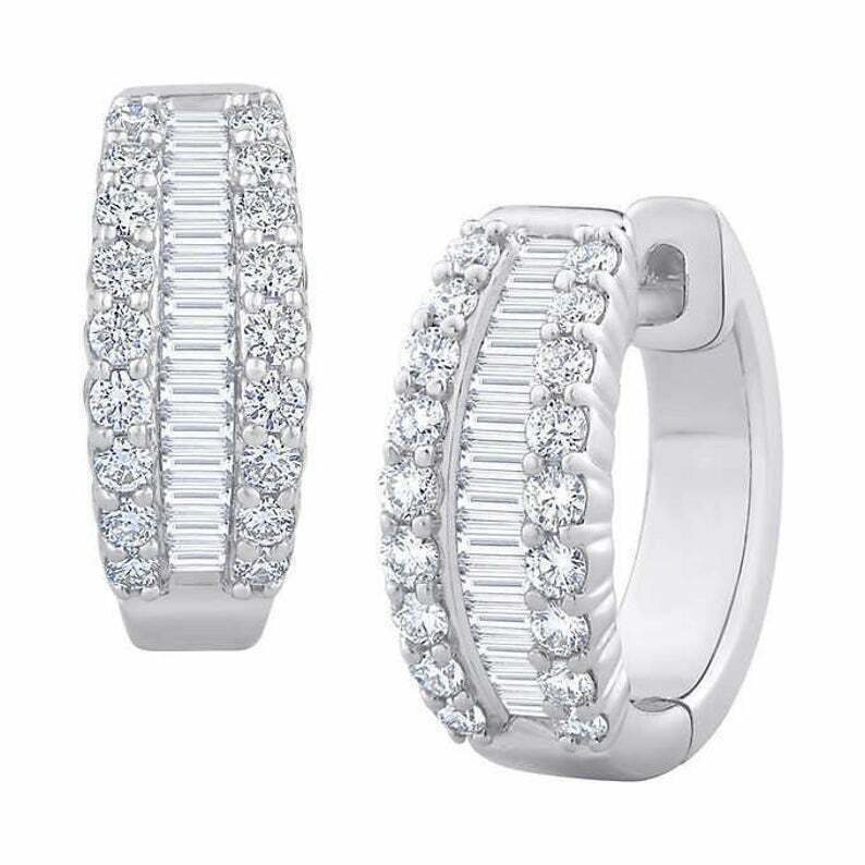 5ct Natural Diamond Baguette Hoop Earring Gsi1 Pave 14k White Goldwedding T Diamond 7601