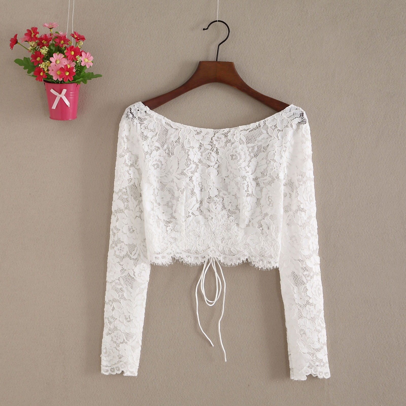 Lace Tops Long Sleeves Off-Shoulder Lace Crop Top White Bridesmaids ...
