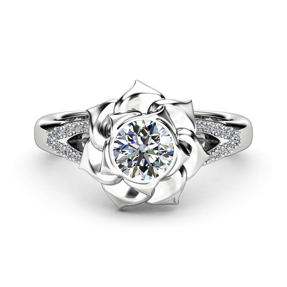 Pretty Flower  925 Silver Jewelry Women's Wedding Rings White Sapphire Size 6-10