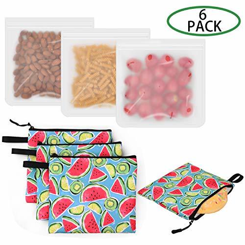Reusable Sandwich Bags 6 Pack Silicone and Food Safe Fabric Lunch