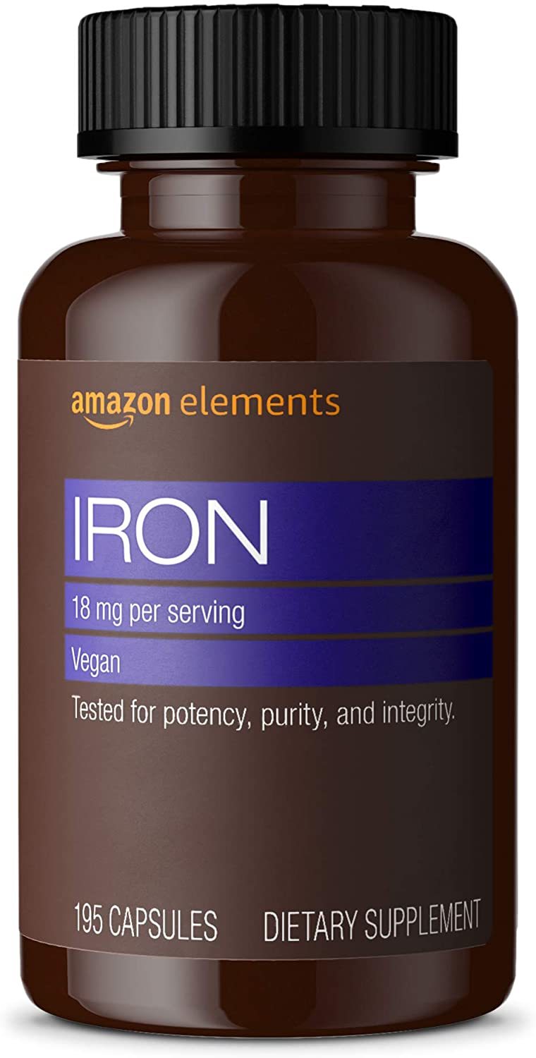 Amazon Elements Iron 18mg, Supports Red Blood Cell Production, Vegan, 195 Capsul