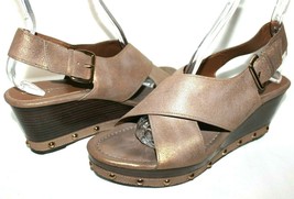 ❤ Donald J Pliner Febe Bronze Leather Studded Wedge Sandals 11 Very Good! L K... - $43.21