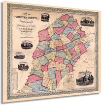 1856 Chester County Pennsylvania Map - Chester County PA Map Wall Art - ... - $34.99+