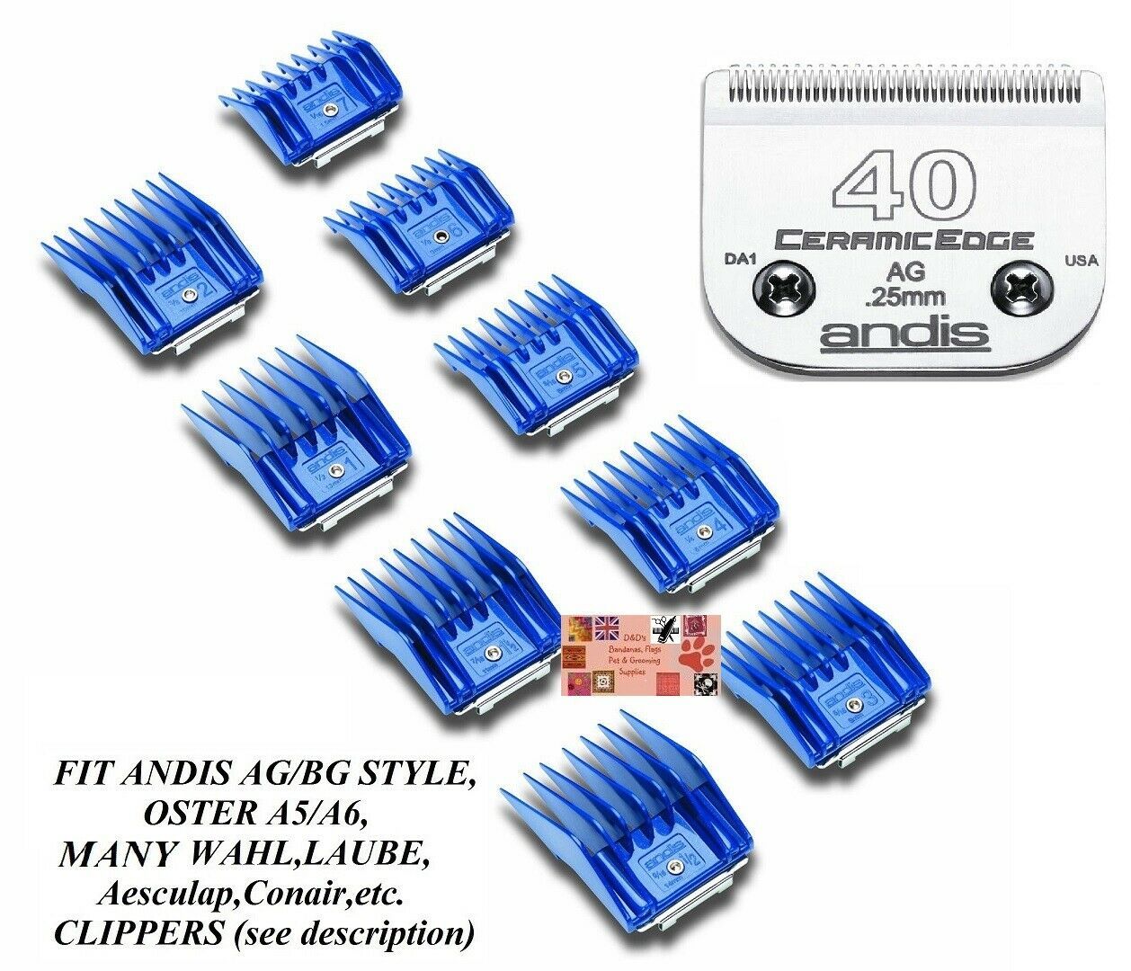 ANDIS 9 UNIVERSAL SNAP ON COMB&CeramicEdge 40 BLADE Fit Many Oster,Wahl Clipper