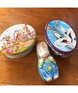 Estate Lot of 3 Small Oval Easter Rabbit &amp; Looney Toons Bugs Bunny Metal... - $10.39