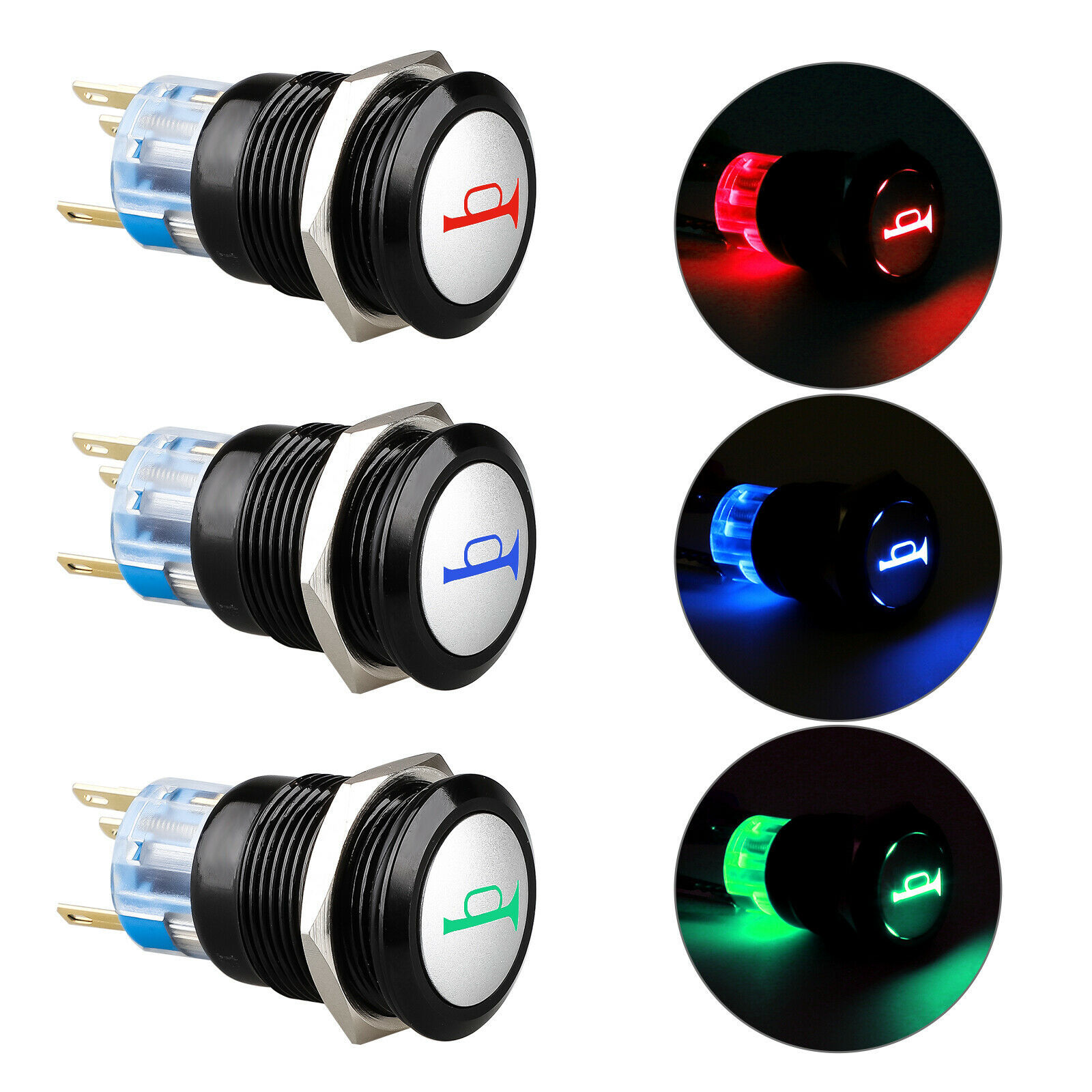 3/4" 19mm Momentary LED Marine Car Stainless Horn Push Button Light