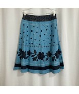 Liz Claiborne Flared Skirt Size 6 Blue &amp; Gold Geometric Linen Blend Sequ... - $19.79
