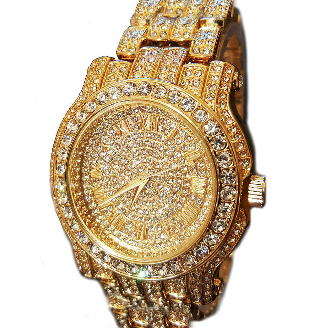 MEN HIP HOP ICED OUT QUAVO WATCH & CUBAN CHOCKER CHAIN & GRILLZ COMBO ...