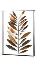 Leaf Wall Plaque 3D in Black Frame Rectangle 27" High Iron Nature Fall Colors