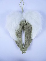 Angel Wings Christmas Ornament Glittery Gold Color White Faux Fur 6 Inch... - $9.90