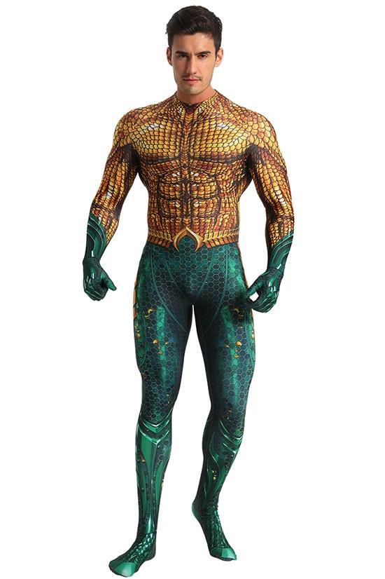 Deluxe Aquaman Cosplay Costume Men Arthur Curry Cosplay Zentai Bodysuit ...