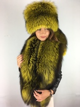 Silver Fox Fur Stole 63' And Pillbox Fur Hat Set Fur Collar and Fur Hat 